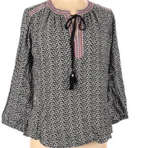 Anthropologie Daniel Rainn Black Print Tie Neck Blouse Large